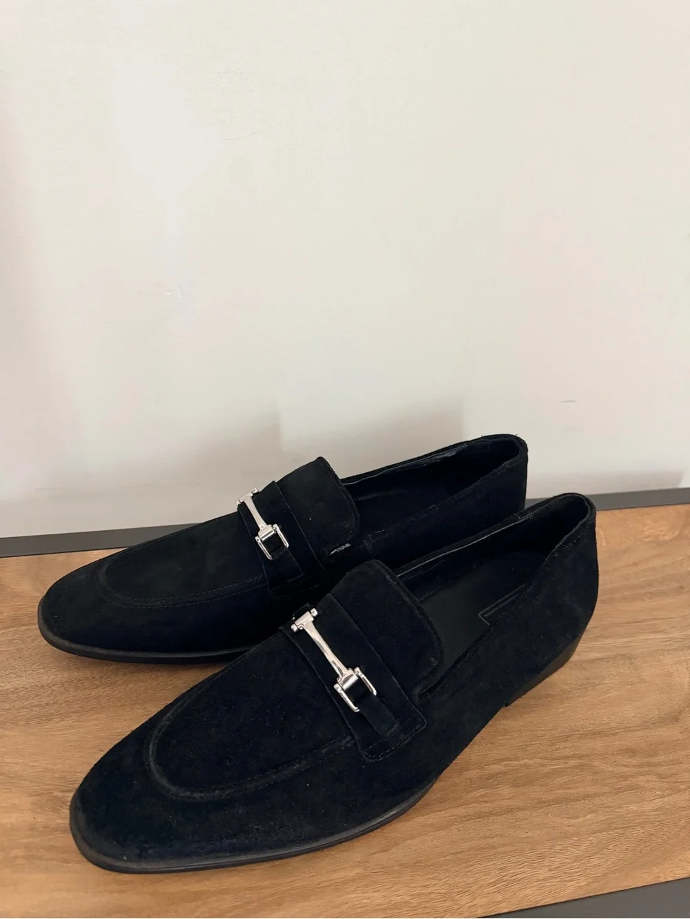 Men's Black Suede Slip-On Loafers with Silver Bit Hardware